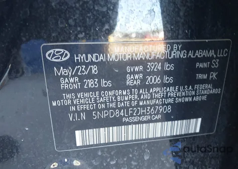 2018 Hyundai Elantra Sel из США, поврежденный, VIN 5NPD84LF2JH367908